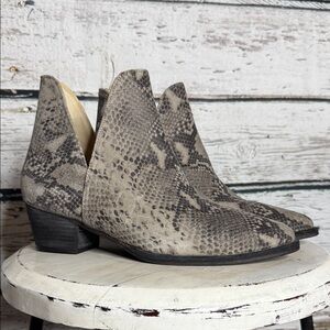 Free People Animal Charm snake print leather double V Ankle Boots